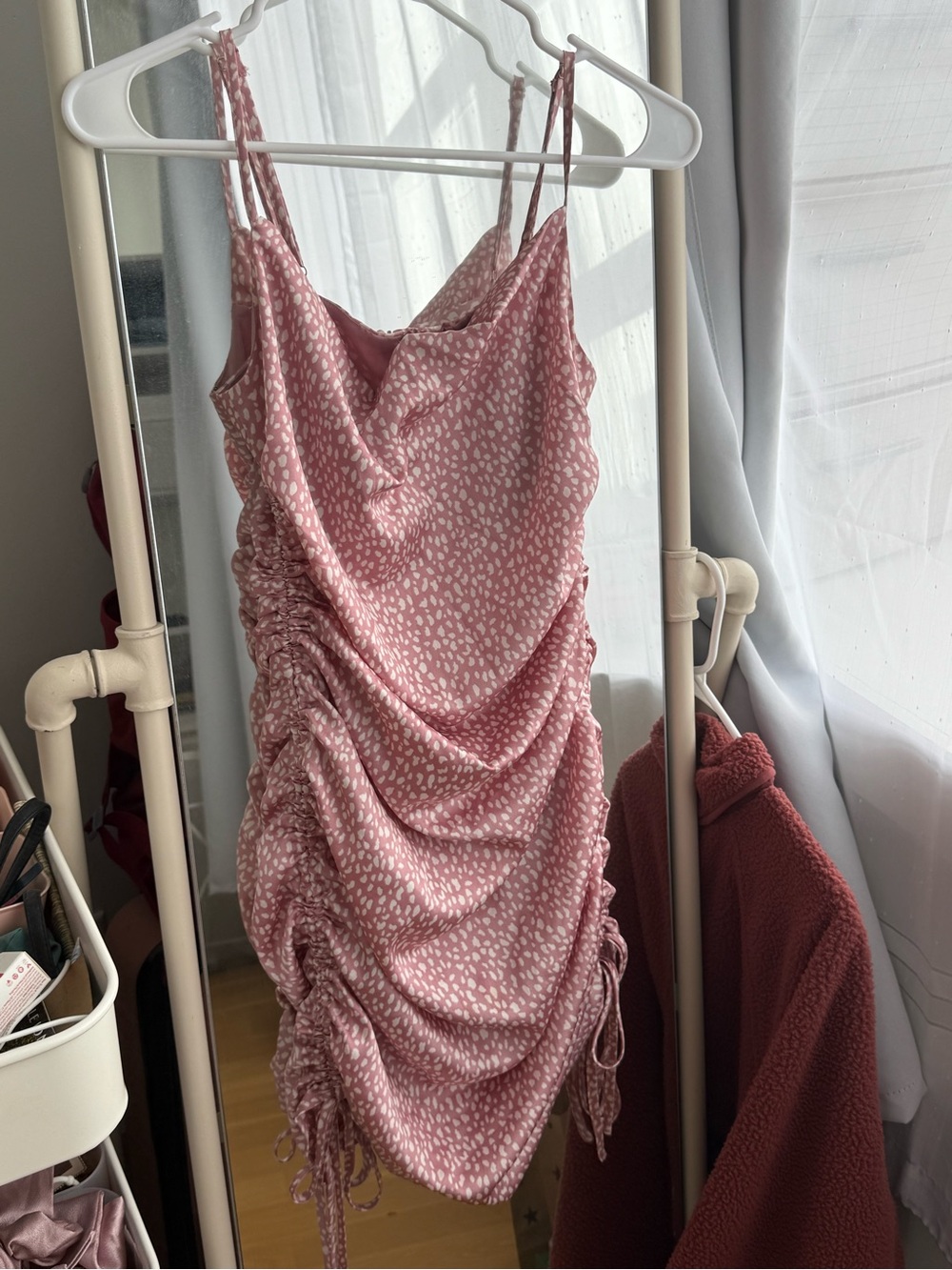 Baby Pink Ruched Cowl Neck Mini Dress